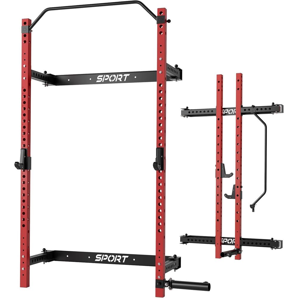 Home Gym Folding Rack - 1000lb Capacity Wall-Mounted Folding Squat Rack