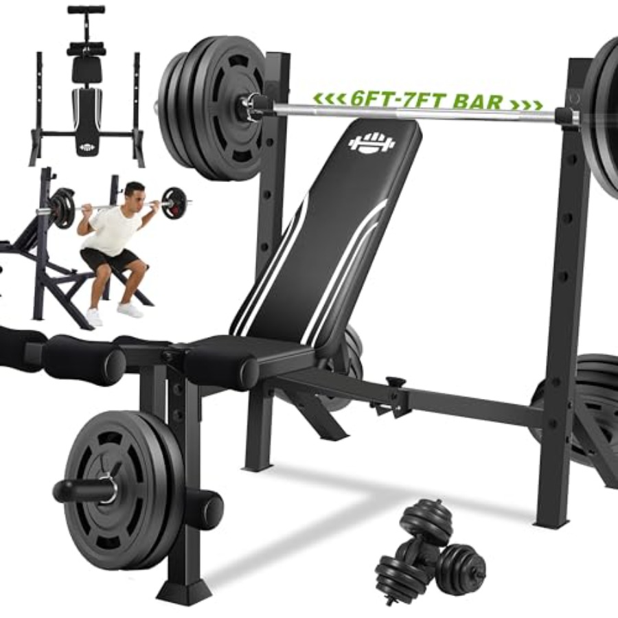 Home Gym With Leg Press - 900LBS Weight Bench Set with Squat