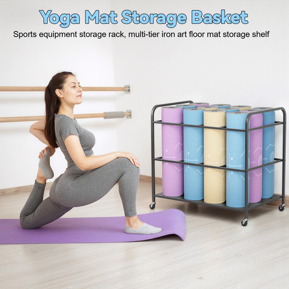 Yoga Mat Storage Rack with Whe - Home Gym Folding Rack review and price