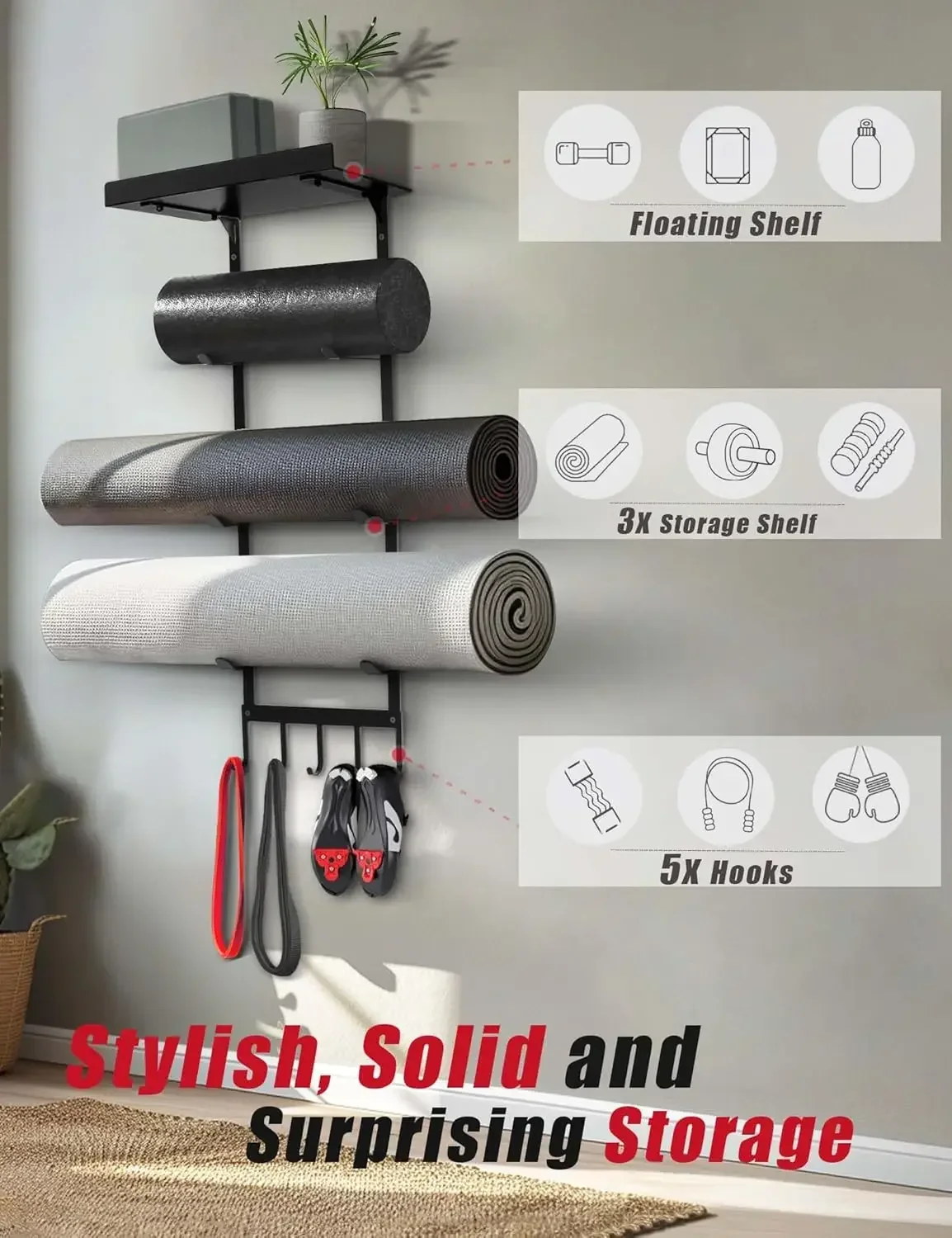 Yoga Mat Holder Wall Mount, Ho - Home Gym Folding Rack review and price